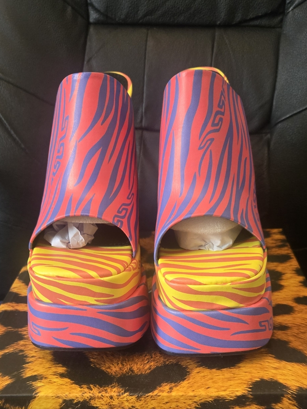 Bold Multicolor Zebra Print Platform Mules - Picture 3 of 6